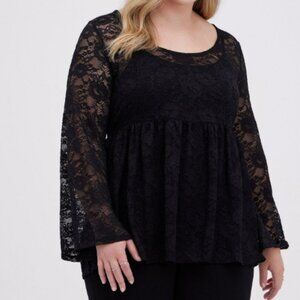 Babydoll Stretch Lace Scoop Neck Long Sleeve Top